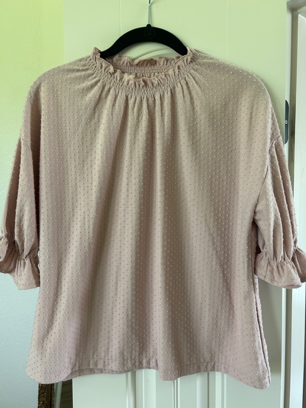 Madewell Blush Pink Swiss Dot Ruffle Sleeve & Neck Blouse